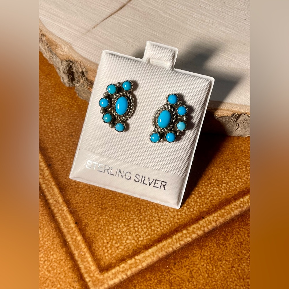 New Vintage Genuine Sleeping Beauty Turquoise Artisan Sterling Silver Earrings